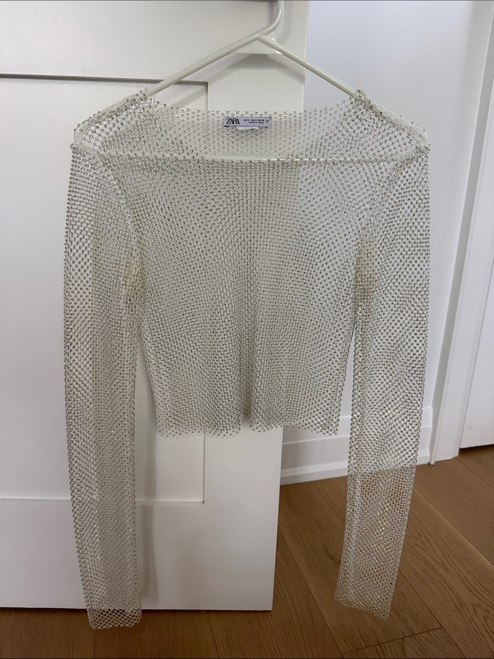 Zara Metallic Ivory Off-Shoulder Open-Knit Sweater